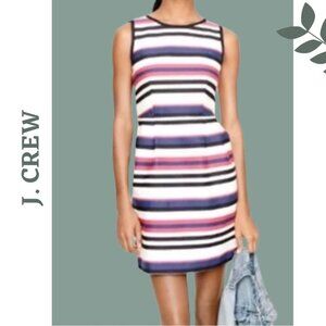 J. Crew Sleeveless Stripe Cotton Scuba Dress Lined Cinch Waist Red Blue Size 4